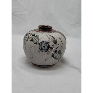 Vintage Tonala Pottery Vase Signed Santana Mexico  5 Inch High Flowers Butterfly